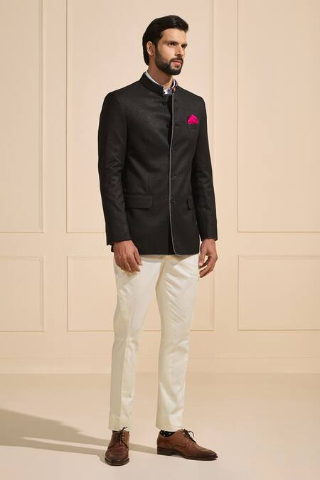 Buy Raghavendra Rathore Jodhpur Black Satin Opulent Sheen Bandhgala Online at Aza Fashions Buy_Raghavendra Rathore Jodhpur_Black Satin Opulent Sheen Bandhgala _Online_at_Aza_Fashions