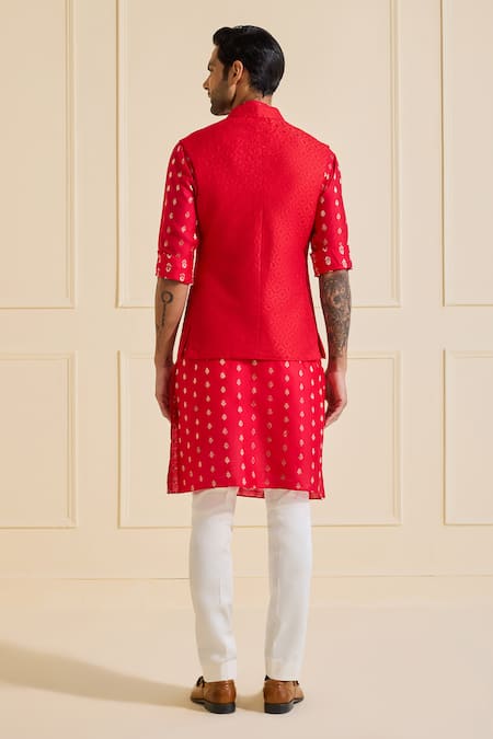 Raghavendra Rathore Jodhpur Regal Scarlet Nehru Jacket Set 