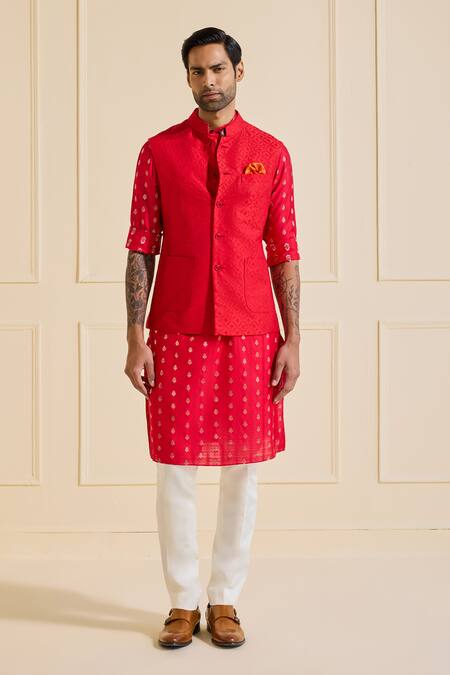 Buy Raghavendra Rathore Jodhpur Red Silk Regal Scarlet Nehru Jacket Set Online at Aza Fashions Buy_Raghavendra Rathore Jodhpur_Red Silk Regal Scarlet Nehru Jacket Set _Online_at_Aza_Fashions