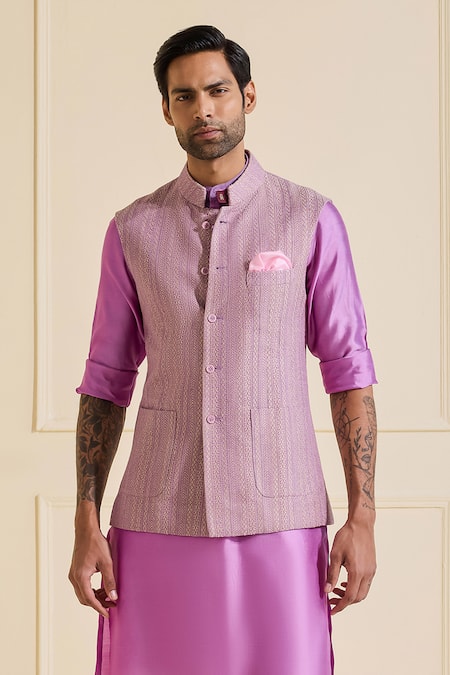 Shop Raghavendra Rathore Jodhpur Lavender Silk Embroidered Nehru Jacket Online at Aza Fashions Shop_Raghavendra Rathore Jodhpur_Lavender Silk Embroidered Nehru Jacket _Online_at_Aza_Fashions