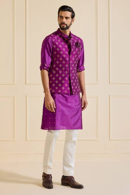 Raghavendra Rathore Jodhpur Purple Silk Embroidery Patterned Nehru Jacket Set Online at Aza Fashions Raghavendra Rathore Jodhpur_Purple Silk Embroidery Patterned Nehru Jacket Set _Online_at_Aza_Fashions