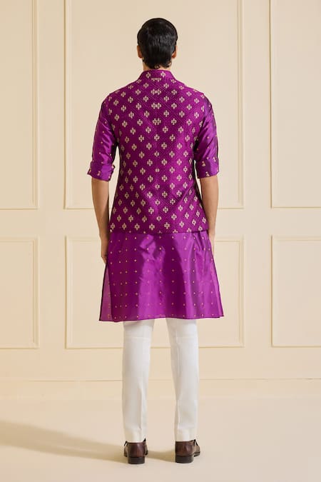 Shop Raghavendra Rathore Jodhpur Purple Silk Embroidery Patterned Nehru Jacket Set at Aza Fashions Shop_Raghavendra Rathore Jodhpur_Purple Silk Embroidery Patterned Nehru Jacket Set _at_Aza_Fashions