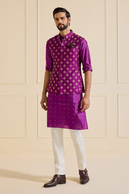 Buy Raghavendra Rathore Jodhpur Purple Silk Embroidery Patterned Nehru Jacket Set Online at Aza Fashions Buy_Raghavendra Rathore Jodhpur_Purple Silk Embroidery Patterned Nehru Jacket Set _Online_at_Aza_Fashions
