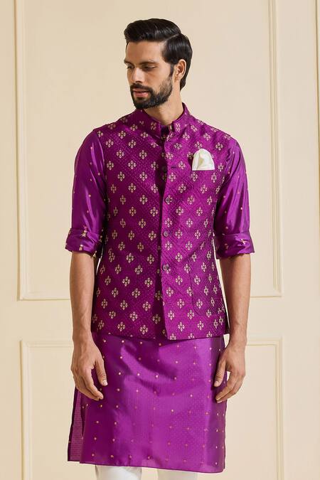 Shop Raghavendra Rathore Jodhpur Purple Silk Embroidery Patterned Nehru Jacket Set Online at Aza Fashions Shop_Raghavendra Rathore Jodhpur_Purple Silk Embroidery Patterned Nehru Jacket Set _Online_at_Aza_Fashions
