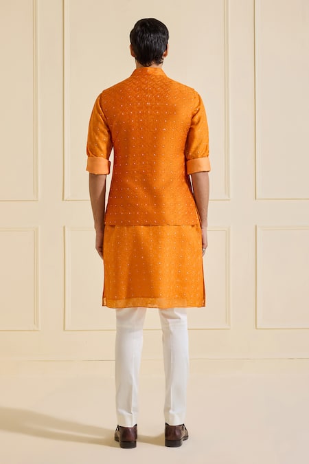 Raghavendra Rathore Jodhpur Exquisite Orange Bundi Set 