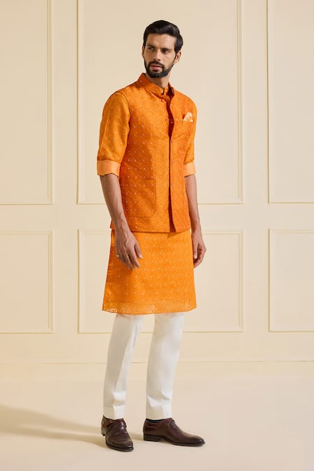 Buy Raghavendra Rathore Jodhpur Orange Silk Exquisite Bundi Set Online at Aza Fashions Buy_Raghavendra Rathore Jodhpur_Orange Silk Exquisite Bundi Set _Online_at_Aza_Fashions