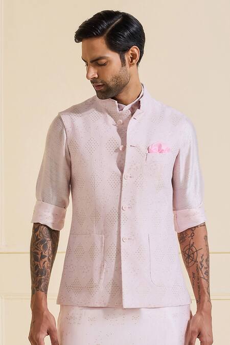 Raghavendra Rathore Jodhpur Pink Viscose, Silk Luminous Bundi Set Online at Aza Fashions Raghavendra Rathore Jodhpur_Pink Viscose, Silk Luminous Bundi Set _Online_at_Aza_Fashions