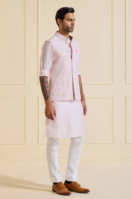 Shop Raghavendra Rathore Jodhpur Pink Viscose, Silk Luminous Bundi Set Online at Aza Fashions Shop_Raghavendra Rathore Jodhpur_Pink Viscose, Silk Luminous Bundi Set _Online_at_Aza_Fashions