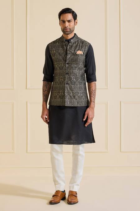 Raghavendra Rathore Jodhpur Black Brocade Regal Nehru Jacket Online at Aza Fashions Raghavendra Rathore Jodhpur_Black Brocade Regal Nehru Jacket _Online_at_Aza_Fashions
