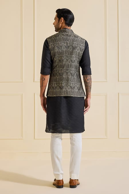 Shop Raghavendra Rathore Jodhpur Black Brocade Regal Nehru Jacket at Aza Fashions Shop_Raghavendra Rathore Jodhpur_Black Brocade Regal Nehru Jacket _at_Aza_Fashions
