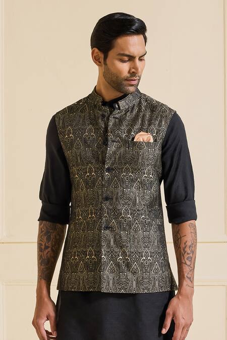 Buy Raghavendra Rathore Jodhpur Black Brocade Regal Nehru Jacket Online at Aza Fashions Buy_Raghavendra Rathore Jodhpur_Black Brocade Regal Nehru Jacket _Online_at_Aza_Fashions