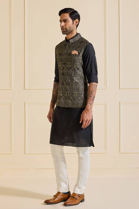 Shop Raghavendra Rathore Jodhpur Black Brocade Regal Nehru Jacket Online at Aza Fashions Shop_Raghavendra Rathore Jodhpur_Black Brocade Regal Nehru Jacket _Online_at_Aza_Fashions
