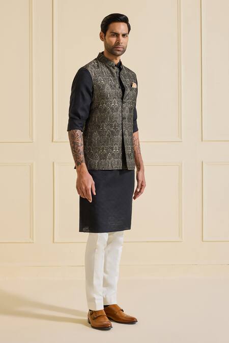 Raghavendra Rathore Jodhpur Black Brocade Regal Nehru Jacket at Aza Fashions Raghavendra Rathore Jodhpur_Black Brocade Regal Nehru Jacket _at_Aza_Fashions