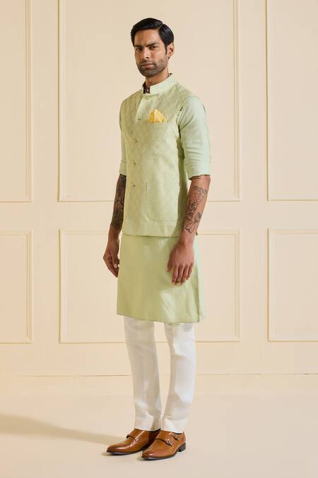 Buy Raghavendra Rathore Jodhpur Green Silk, Viscose Quilted Nehru Jacket Set Online at Aza Fashions Buy_Raghavendra Rathore Jodhpur_Green Silk, Viscose Quilted Nehru Jacket Set _Online_at_Aza_Fashions