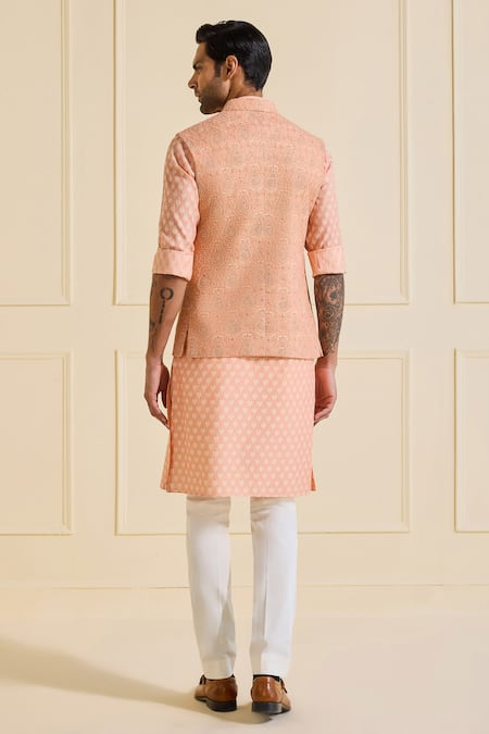 Raghavendra Rathore Jodhpur Ornate Peach Nehru Jacket Set 