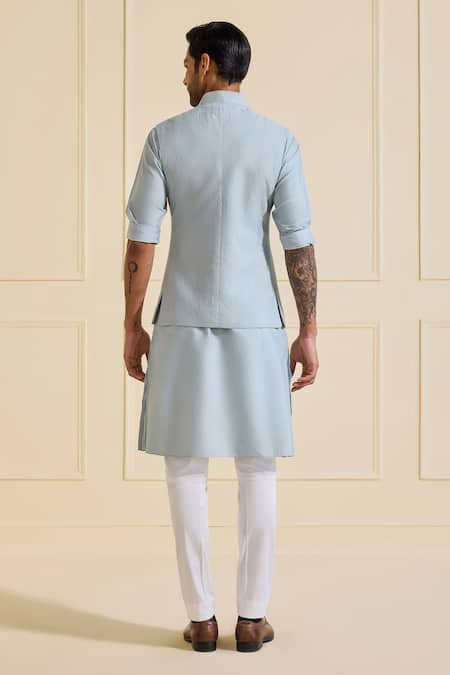 Shop Raghavendra Rathore Jodhpur Blue Viscose Classic Ice Nehru Jacket Set at Aza Fashions Shop_Raghavendra Rathore Jodhpur_Blue Viscose Classic Ice Nehru Jacket Set _at_Aza_Fashions