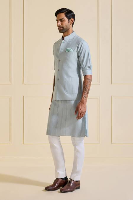 Raghavendra Rathore Jodhpur Blue Viscose Classic Ice Nehru Jacket Set Online at Aza Fashions Raghavendra Rathore Jodhpur_Blue Viscose Classic Ice Nehru Jacket Set _Online_at_Aza_Fashions