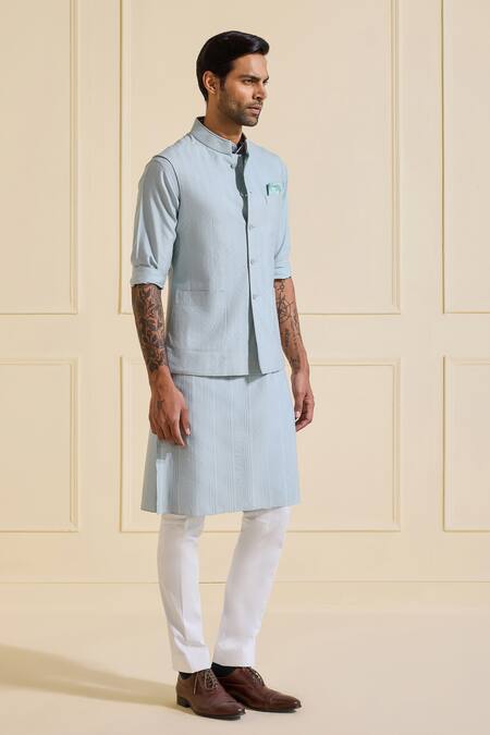 Buy Raghavendra Rathore Jodhpur Blue Viscose Classic Ice Nehru Jacket Set Online at Aza Fashions Buy_Raghavendra Rathore Jodhpur_Blue Viscose Classic Ice Nehru Jacket Set _Online_at_Aza_Fashions