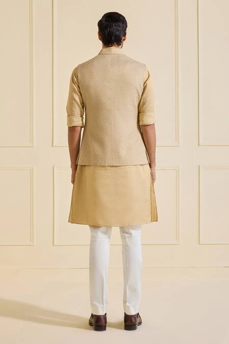 Shop Raghavendra Rathore Jodhpur Beige Viscose, Silk Textured Nehru Jacket Set at Aza Fashions Shop_Raghavendra Rathore Jodhpur_Beige Viscose, Silk Textured Nehru Jacket Set_at_Aza_Fashions
