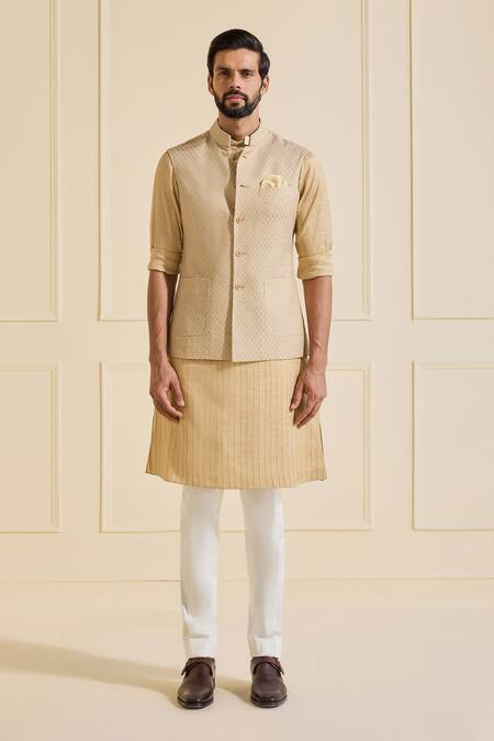 Raghavendra Rathore Jodhpur Beige Viscose, Silk Textured Nehru Jacket Set Online at Aza Fashions Raghavendra Rathore Jodhpur_Beige Viscose, Silk Textured Nehru Jacket Set_Online_at_Aza_Fashions