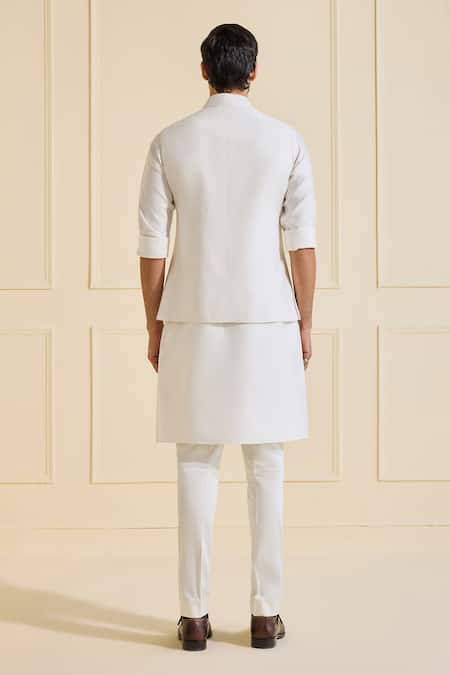 Shop Raghavendra Rathore Jodhpur White Viscose, Silk Opulent Ivory Nehru Jacket Set at Aza Fashions Shop_Raghavendra Rathore Jodhpur_White Viscose, Silk Opulent Ivory Nehru Jacket Set _at_Aza_Fashions