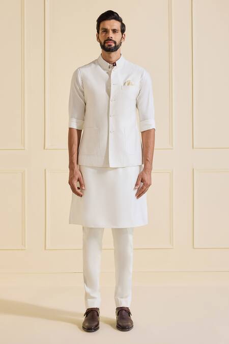 Raghavendra Rathore Jodhpur White Viscose, Silk Opulent Ivory Nehru Jacket Set Online at Aza Fashions Raghavendra Rathore Jodhpur_White Viscose, Silk Opulent Ivory Nehru Jacket Set _Online_at_Aza_Fashions