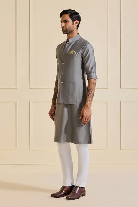 Raghavendra Rathore Jodhpur Gray Viscose, Silk Designer Nehru Jacket Set Online at Aza Fashions Raghavendra Rathore Jodhpur_Gray Viscose, Silk Designer Nehru Jacket Set _Online_at_Aza_Fashions