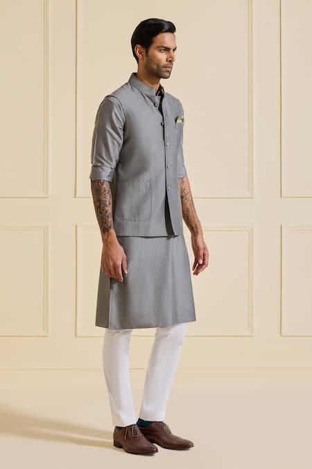 Buy Raghavendra Rathore Jodhpur Gray Viscose, Silk Designer Nehru Jacket Set Online at Aza Fashions Buy_Raghavendra Rathore Jodhpur_Gray Viscose, Silk Designer Nehru Jacket Set _Online_at_Aza_Fashions