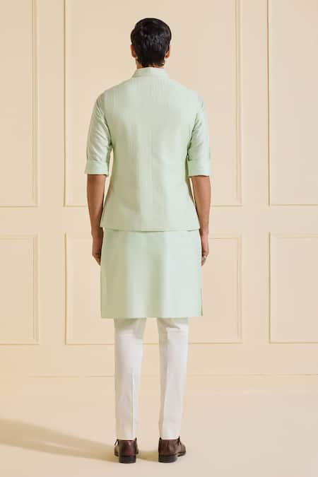 Shop Raghavendra Rathore Jodhpur Mint Viscose, Silk Luxe Nehru Jacket Set at Aza Fashions Shop_Raghavendra Rathore Jodhpur_Mint Viscose, Silk Luxe Nehru Jacket Set _at_Aza_Fashions