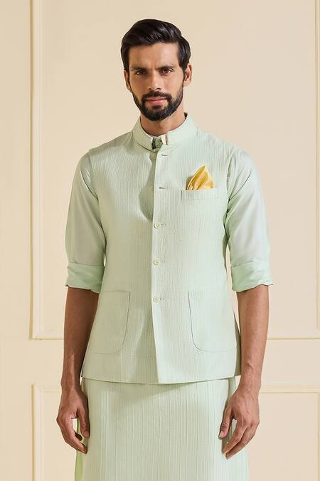 Shop Raghavendra Rathore Jodhpur Mint Viscose, Silk Luxe Nehru Jacket Set Online at Aza Fashions Shop_Raghavendra Rathore Jodhpur_Mint Viscose, Silk Luxe Nehru Jacket Set _Online_at_Aza_Fashions
