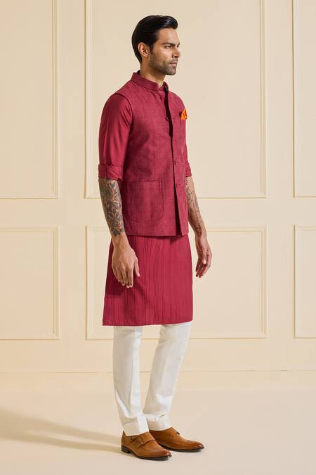 Raghavendra Rathore Jodhpur_Maroon Viscose Aristocrat Nehru Jacket Set _Online_at_Aza_Fashions