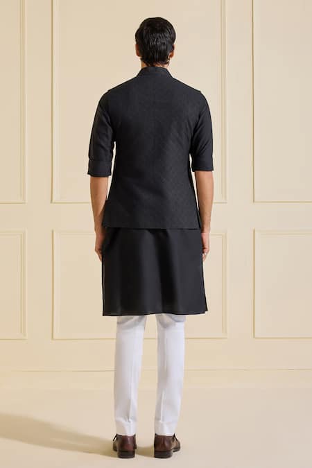 Shop Raghavendra Rathore Jodhpur Black Viscose, Silk Designer Nehru Jacket at Aza Fashions Shop_Raghavendra Rathore Jodhpur_Black Viscose, Silk Designer Nehru Jacket _at_Aza_Fashions