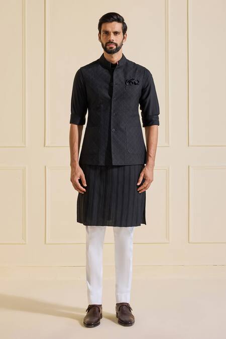 Raghavendra Rathore Jodhpur Black Viscose, Silk Designer Nehru Jacket Online at Aza Fashions Raghavendra Rathore Jodhpur_Black Viscose, Silk Designer Nehru Jacket _Online_at_Aza_Fashions