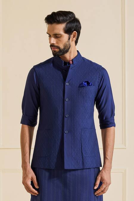 Buy Raghavendra Rathore Jodhpur Navy Viscose, Silk Nehru Jacket Set In Luxe Deep Blue Online at Aza Fashions Buy_Raghavendra Rathore Jodhpur_Navy Viscose, Silk Nehru Jacket Set In Luxe Deep Blue _Online_at_Aza_Fashions