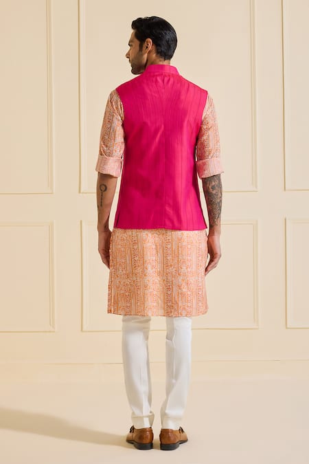 Shop Raghavendra Rathore Jodhpur Pink Dupion, Silk Tailored Nehru Jacket at Aza Fashions Shop_Raghavendra Rathore Jodhpur_Pink Dupion, Silk Tailored Nehru Jacket _at_Aza_Fashions