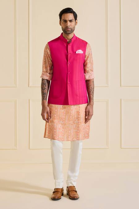Raghavendra Rathore Jodhpur Pink Dupion, Silk Tailored Nehru Jacket Online at Aza Fashions Raghavendra Rathore Jodhpur_Pink Dupion, Silk Tailored Nehru Jacket _Online_at_Aza_Fashions