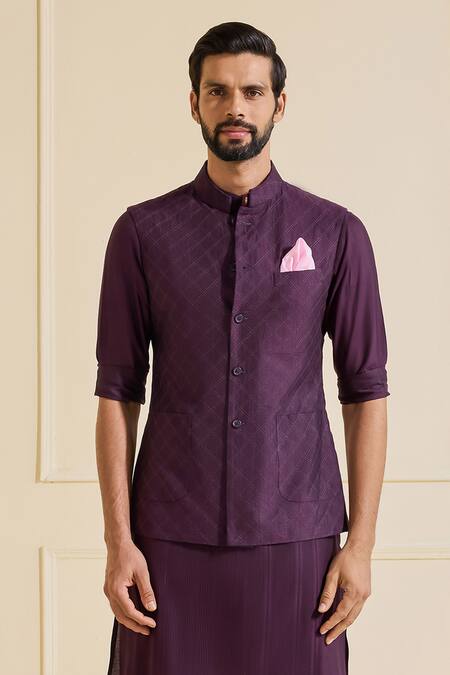 Shop Raghavendra Rathore Jodhpur Purple Viscose Amethyst Nehru Jacket Set Online at Aza Fashions Shop_Raghavendra Rathore Jodhpur_Purple Viscose Amethyst Nehru Jacket Set _Online_at_Aza_Fashions