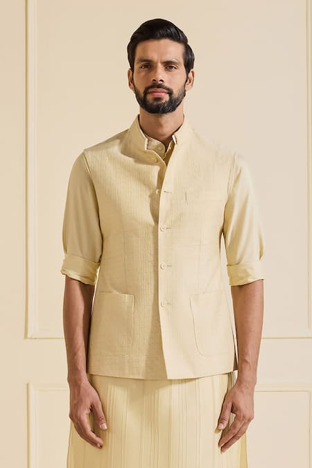 Shop Raghavendra Rathore Jodhpur Beige Viscose, Silk Light Nehru Jacket Set Online at Aza Fashions Shop_Raghavendra Rathore Jodhpur_Beige Viscose, Silk Light Nehru Jacket Set _Online_at_Aza_Fashions