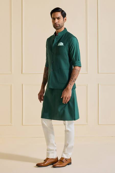 Raghavendra Rathore Jodhpur Green Viscose, Silk Celestial Emerald Nehru Jacket Set Online at Aza Fashions Raghavendra Rathore Jodhpur_Green Viscose, Silk Celestial Emerald Nehru Jacket Set _Online_at_Aza_Fashions