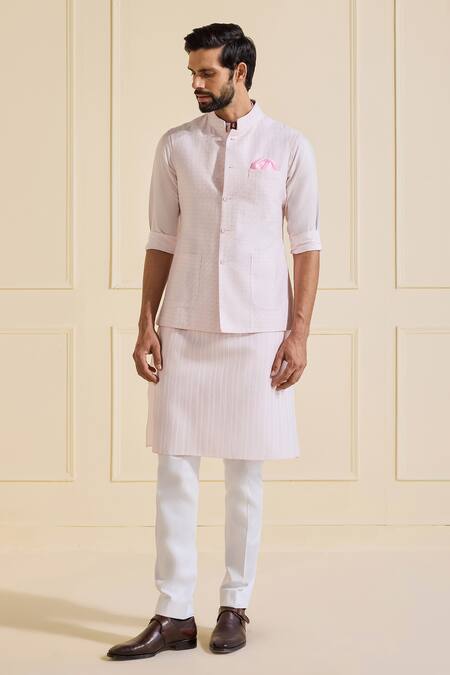 Shop Raghavendra Rathore Jodhpur Pink Viscose Powder Nehru Jacket Set Online at Aza Fashions Shop_Raghavendra Rathore Jodhpur_Pink Viscose Powder Nehru Jacket Set _Online_at_Aza_Fashions