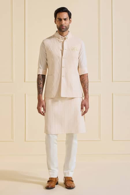 Raghavendra Rathore Jodhpur Cream Viscose Suave Textured Nehru Jacket Online at Aza Fashions Raghavendra Rathore Jodhpur_Cream Viscose Suave Textured Nehru Jacket _Online_at_Aza_Fashions