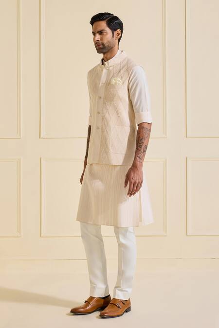 Buy Raghavendra Rathore Jodhpur Cream Viscose Suave Textured Nehru Jacket Online at Aza Fashions Buy_Raghavendra Rathore Jodhpur_Cream Viscose Suave Textured Nehru Jacket _Online_at_Aza_Fashions