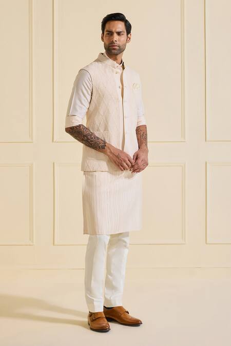 Shop Raghavendra Rathore Jodhpur Cream Viscose Suave Textured Nehru Jacket Online at Aza Fashions Shop_Raghavendra Rathore Jodhpur_Cream Viscose Suave Textured Nehru Jacket _Online_at_Aza_Fashions