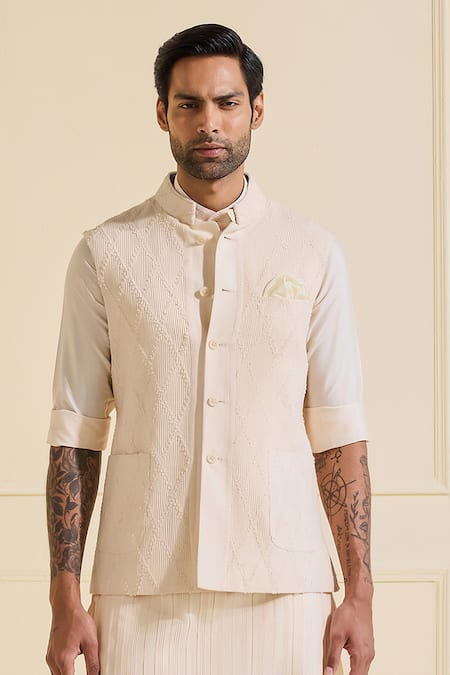 Raghavendra Rathore Jodhpur Cream Viscose Suave Textured Nehru Jacket at Aza Fashions Raghavendra Rathore Jodhpur_Cream Viscose Suave Textured Nehru Jacket _at_Aza_Fashions
