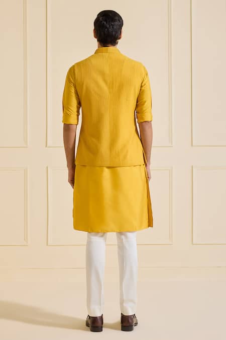Shop Raghavendra Rathore Jodhpur Yellow Viscose Sunlit Splendour Nehru Jacket Set at Aza Fashions Shop_Raghavendra Rathore Jodhpur_Yellow Viscose Sunlit Splendour Nehru Jacket Set _at_Aza_Fashions