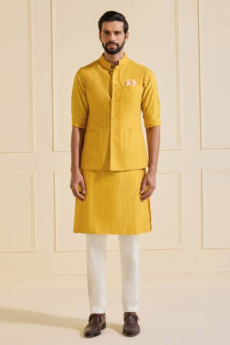 Raghavendra Rathore Jodhpur Yellow Viscose Sunlit Splendour Nehru Jacket Set Online at Aza Fashions Raghavendra Rathore Jodhpur_Yellow Viscose Sunlit Splendour Nehru Jacket Set _Online_at_Aza_Fashions