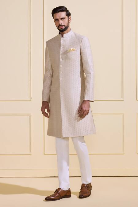 Raghavendra Rathore Jodhpur Off White Silk Light-toned Embroidered Sherwani Online at Aza Fashions Raghavendra Rathore Jodhpur_Off White Silk Light-toned Embroidered Sherwani _Online_at_Aza_Fashions