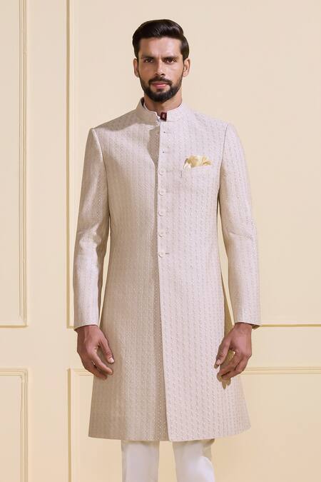 Shop Raghavendra Rathore Jodhpur Off White Silk Light-toned Embroidered Sherwani Online at Aza Fashions Shop_Raghavendra Rathore Jodhpur_Off White Silk Light-toned Embroidered Sherwani _Online_at_Aza_Fashions