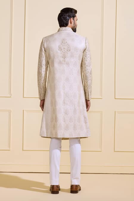 Shop Raghavendra Rathore Jodhpur Beige Silk Embroidery Sherwani at Aza Fashions Shop_Raghavendra Rathore Jodhpur_Beige Silk Embroidery Sherwani _at_Aza_Fashions