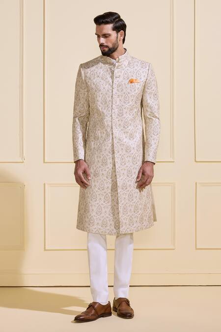 Raghavendra Rathore Jodhpur Beige Silk Embroidery Sherwani Online at Aza Fashions Raghavendra Rathore Jodhpur_Beige Silk Embroidery Sherwani _Online_at_Aza_Fashions